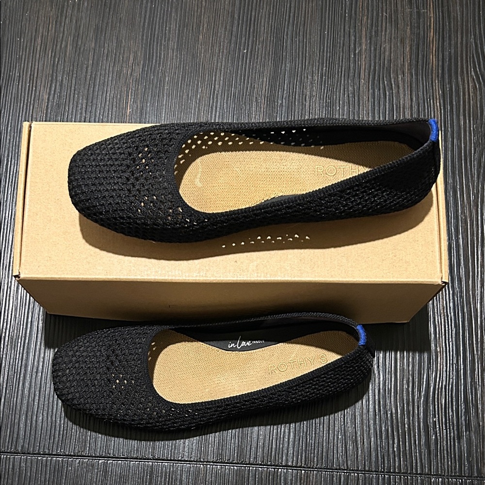 Rothy's Black Knit Loafers with Blue Accent